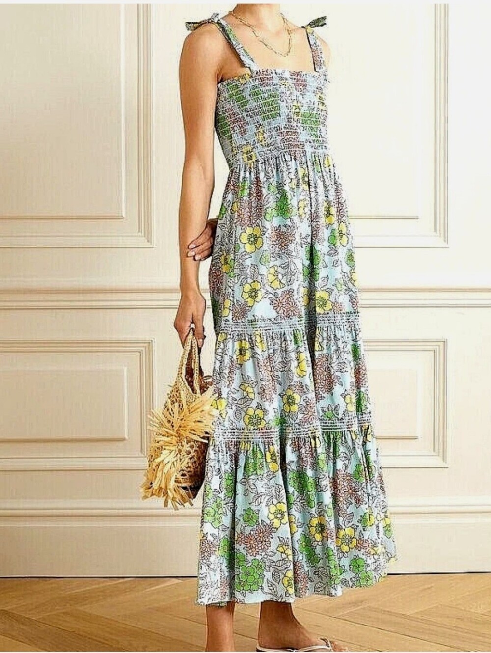 Tori Burch Tie Shoulder Blue Wallpaper Floral Print